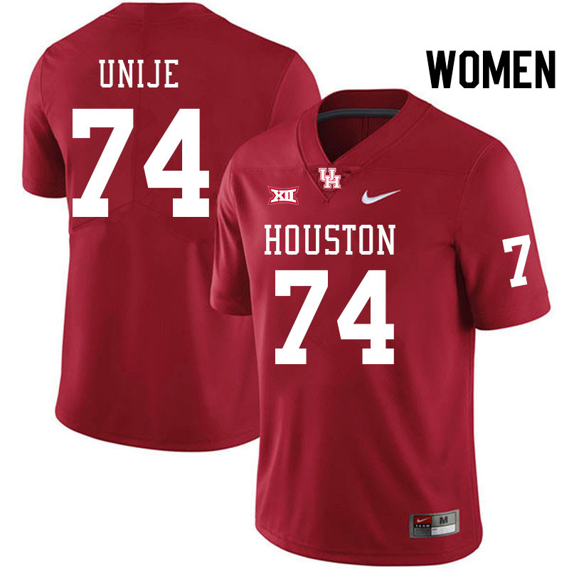 Women #74 Reuben Unije Houston Cougars Big 12 XII College Football Jerseys Stitched-Red - Click Image to Close